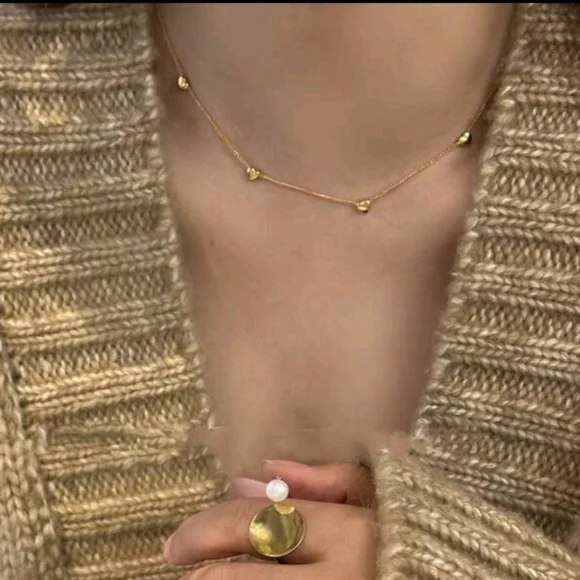 NEW! 18K Gold Plated Minimalist Simple Petite Hearts Station Chain Necklace - Picture 2 of 6